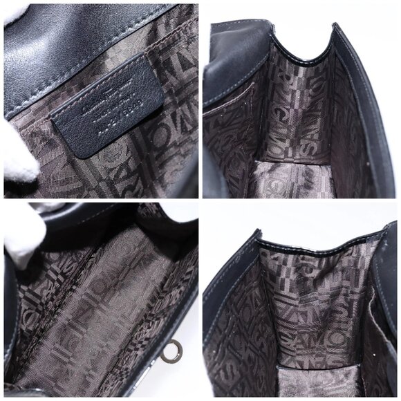 Salvatore Ferragamo Chain Gancini Shoulder Bag Enamel Black Silver Auth 138867 - Picture 14 of 15